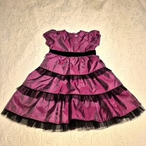 Hanna Andersson girls size 100 or 4 purple & black party dress silky shimmer EUC